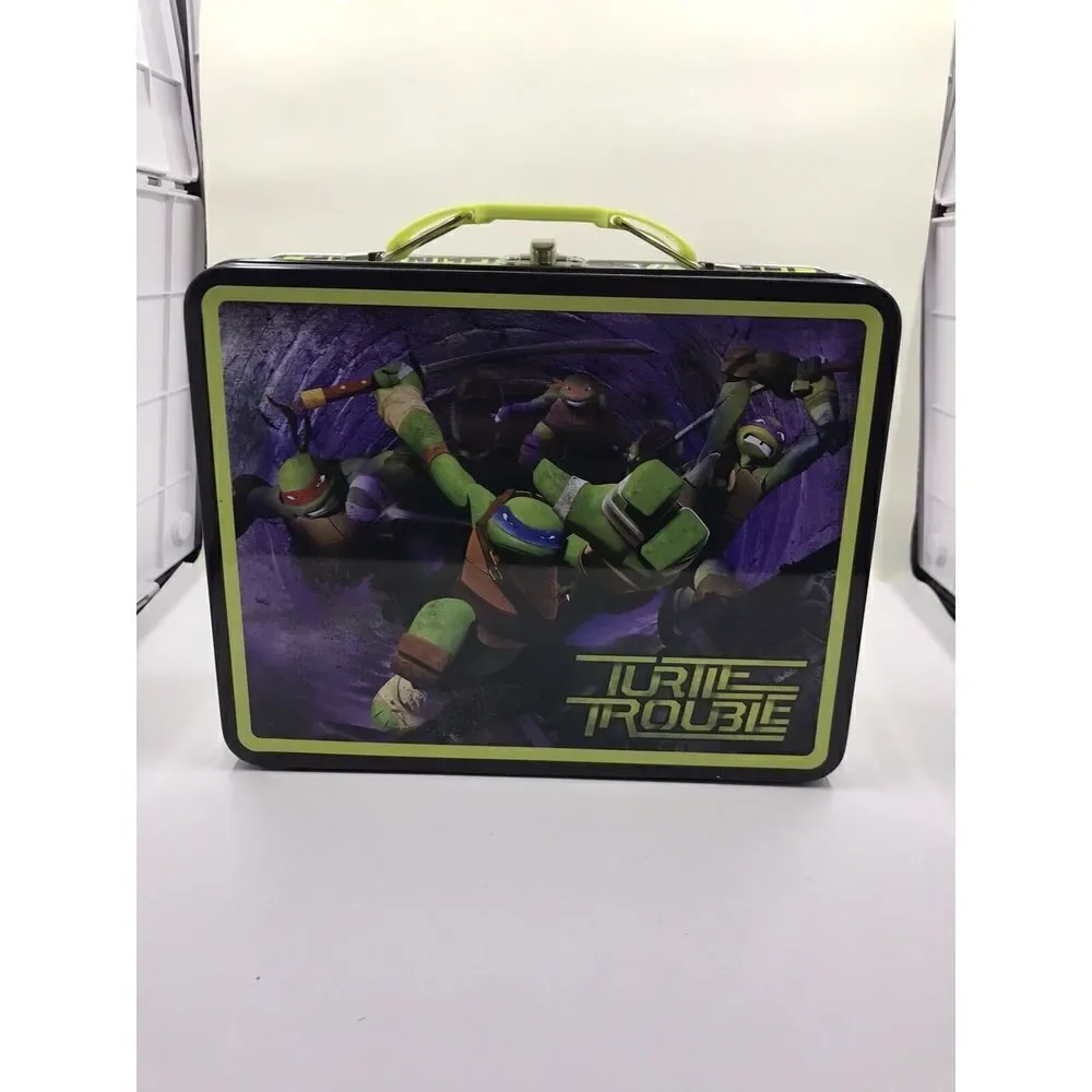 TMNT Turtle Trouble Metal Lunchbox Lunch Box 2012 Embossed Tin Pre-owned